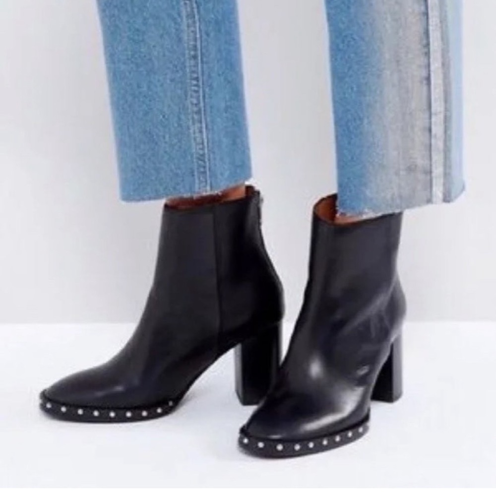 All Saints Inez black leather studded bootie
